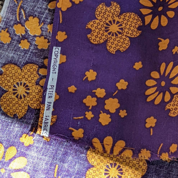 Vintage 60's 70s FLOWER POWER Fabric, Funky Orange & Purple Floral Print 44" BTY - Picture 3 of 8